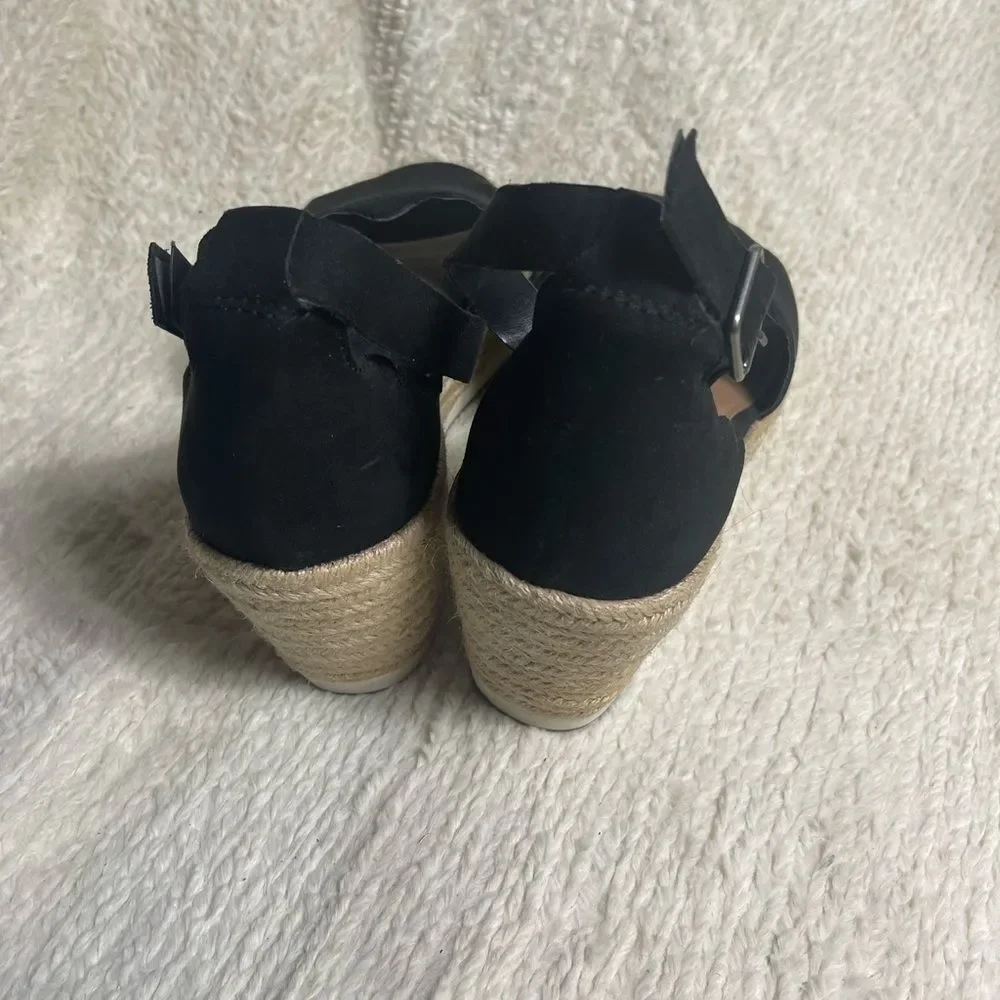Torrid Synthetic black suede Espadrilles Wedge platform ankle strap Sandal SZ13W